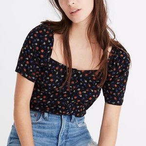 Madewell Smocked Square-Neck Top in Prairie Posies